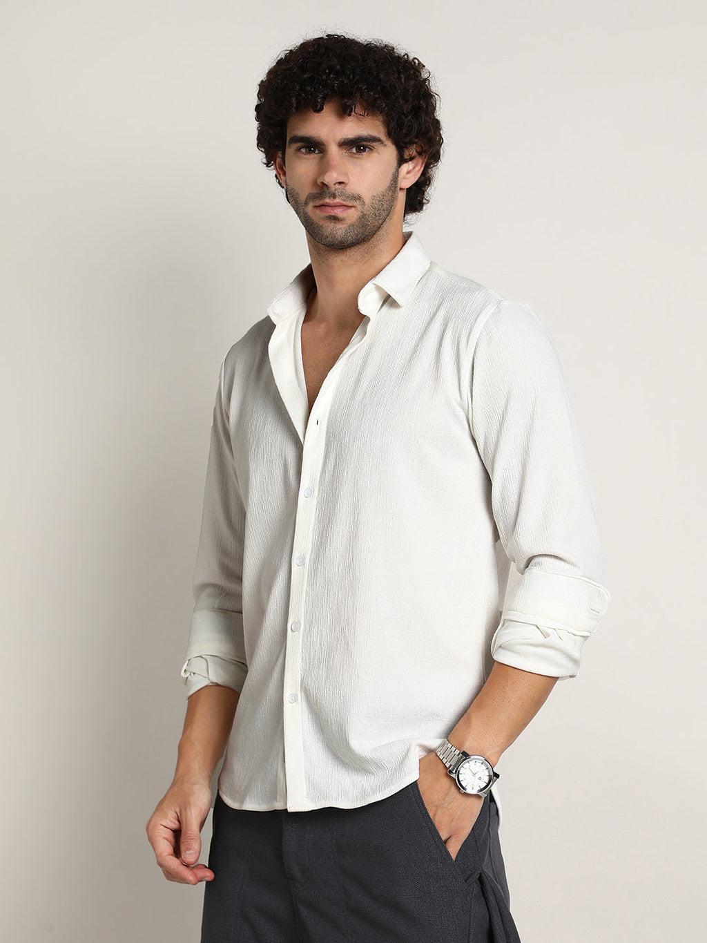 Campus Sutra Solid Jaquard Shirt