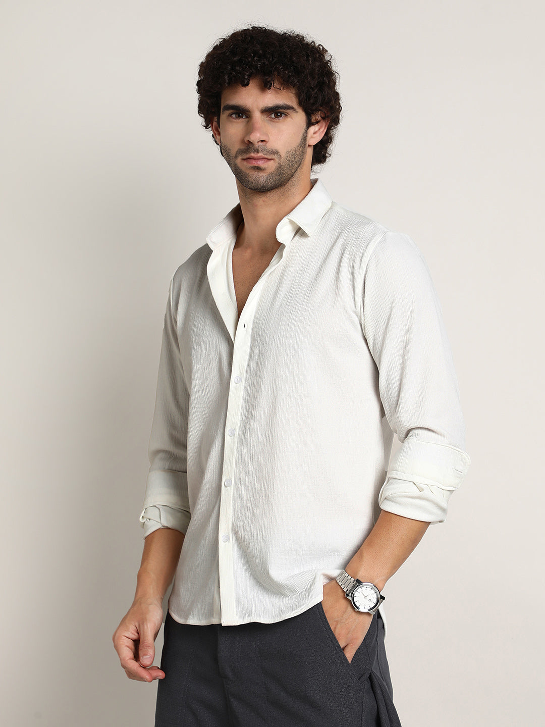 Campus Sutra Solid Jaquard Shirt