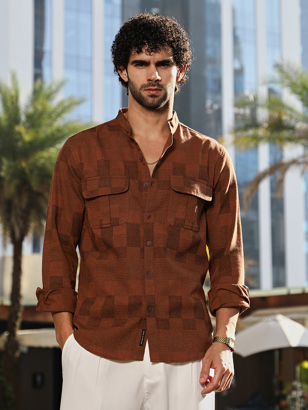 Campus Sutra Mandarin Utility Shirt