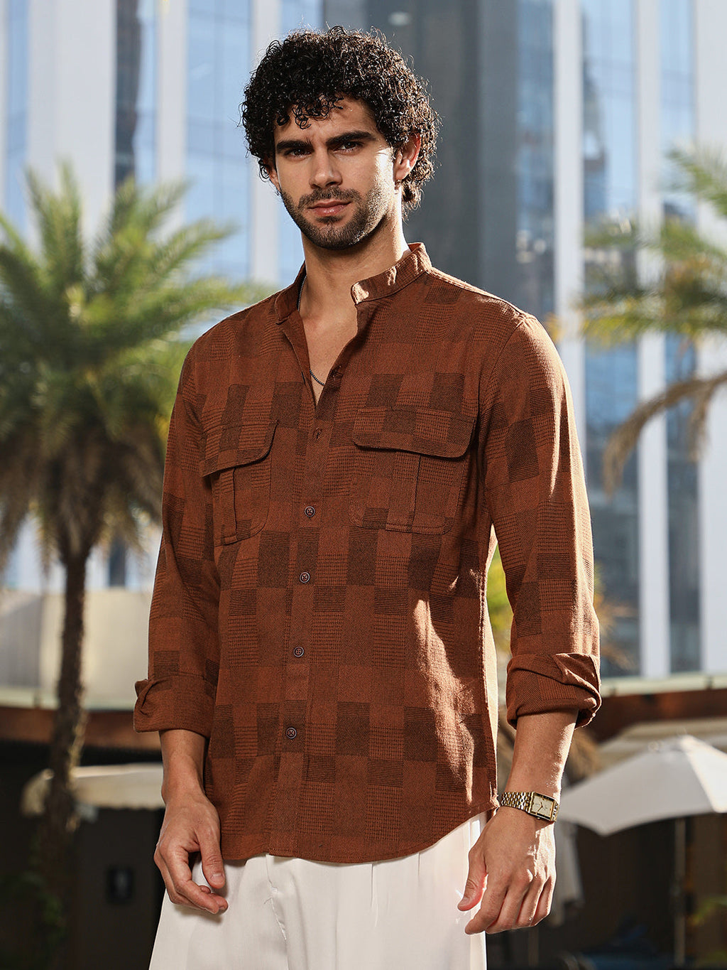 Campus Sutra Mandarin Utility Shirt