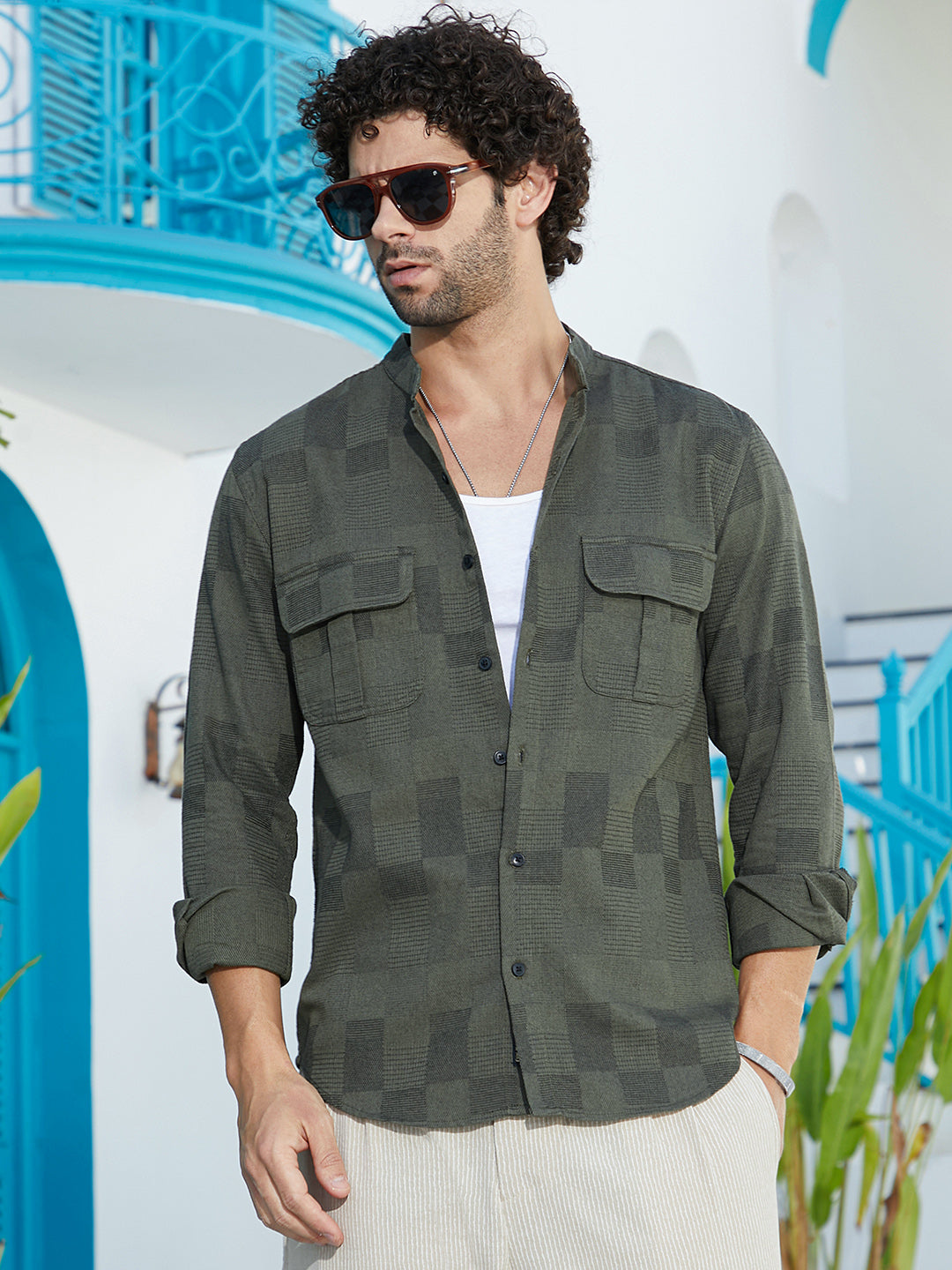 Campus Sutra Mandarin Utility Shirt