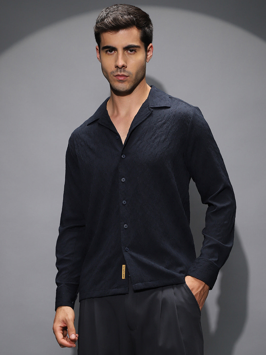 Campus Sutra Textured-Cuban Shirt