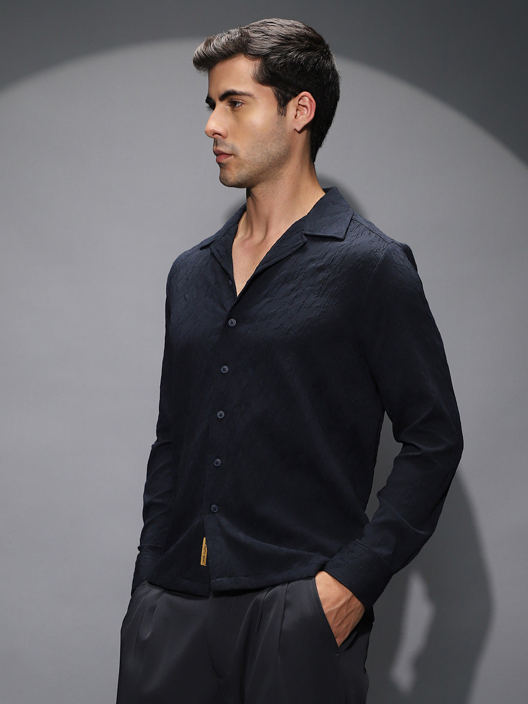 Campus Sutra Textured-Cuban Shirt