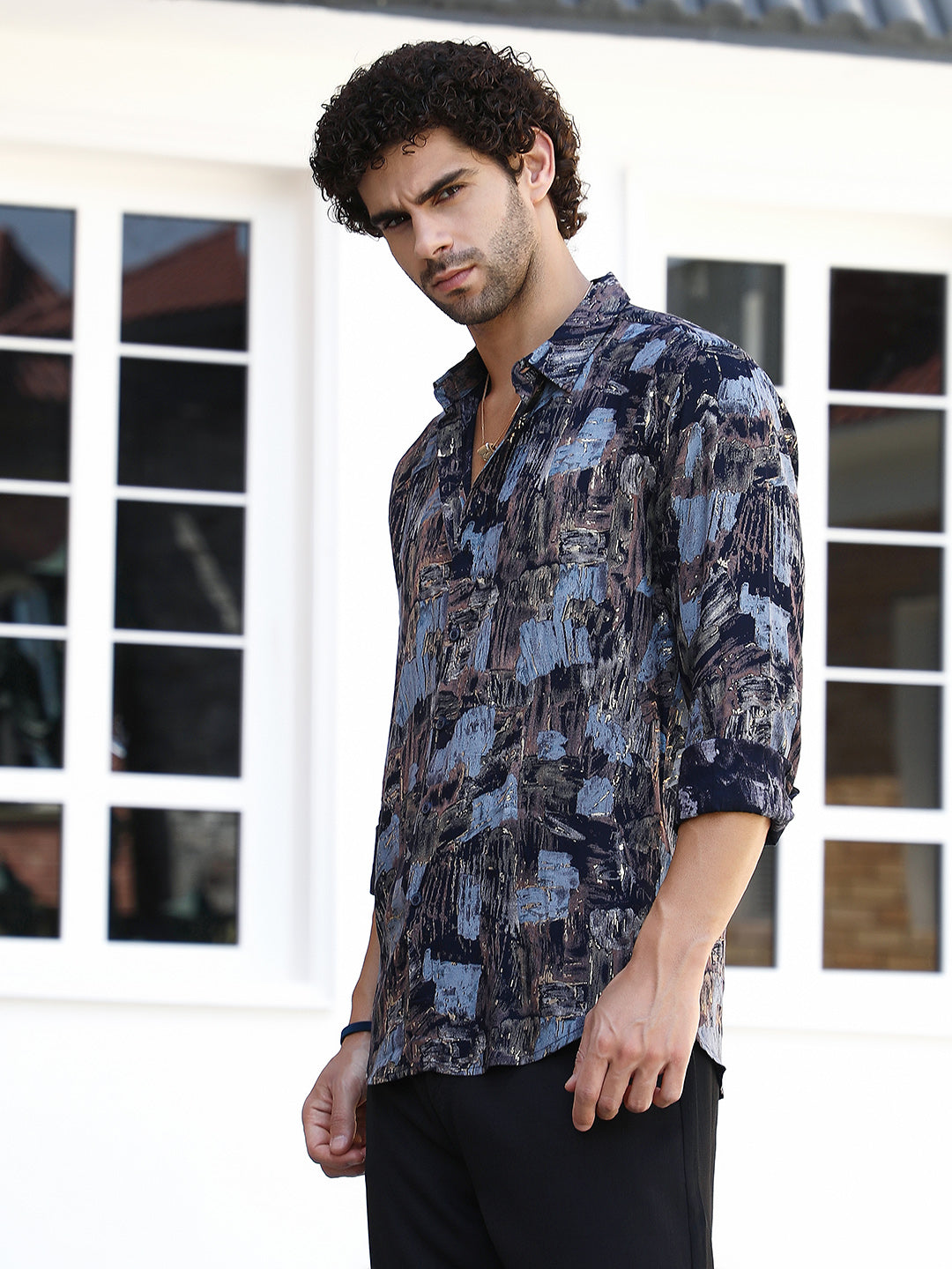 Campus Sutra Foil-Impressions Regular Shirt