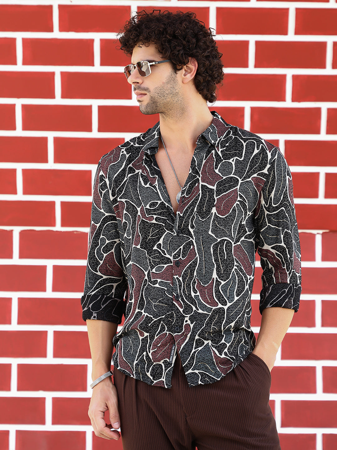 Campus Sutra Speckled-Foliage Regular Shirt