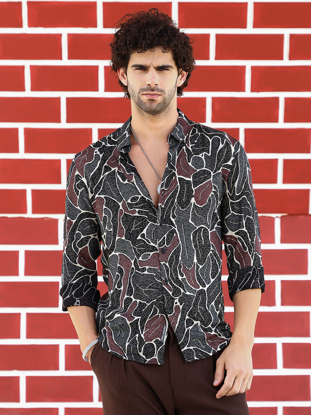 Campus Sutra Speckled-Foliage Regular Shirt