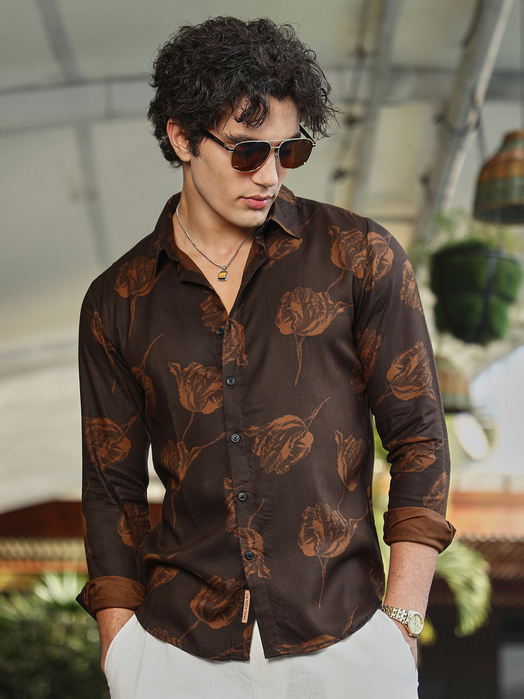 Campus Sutra Withered-Flower Shirt