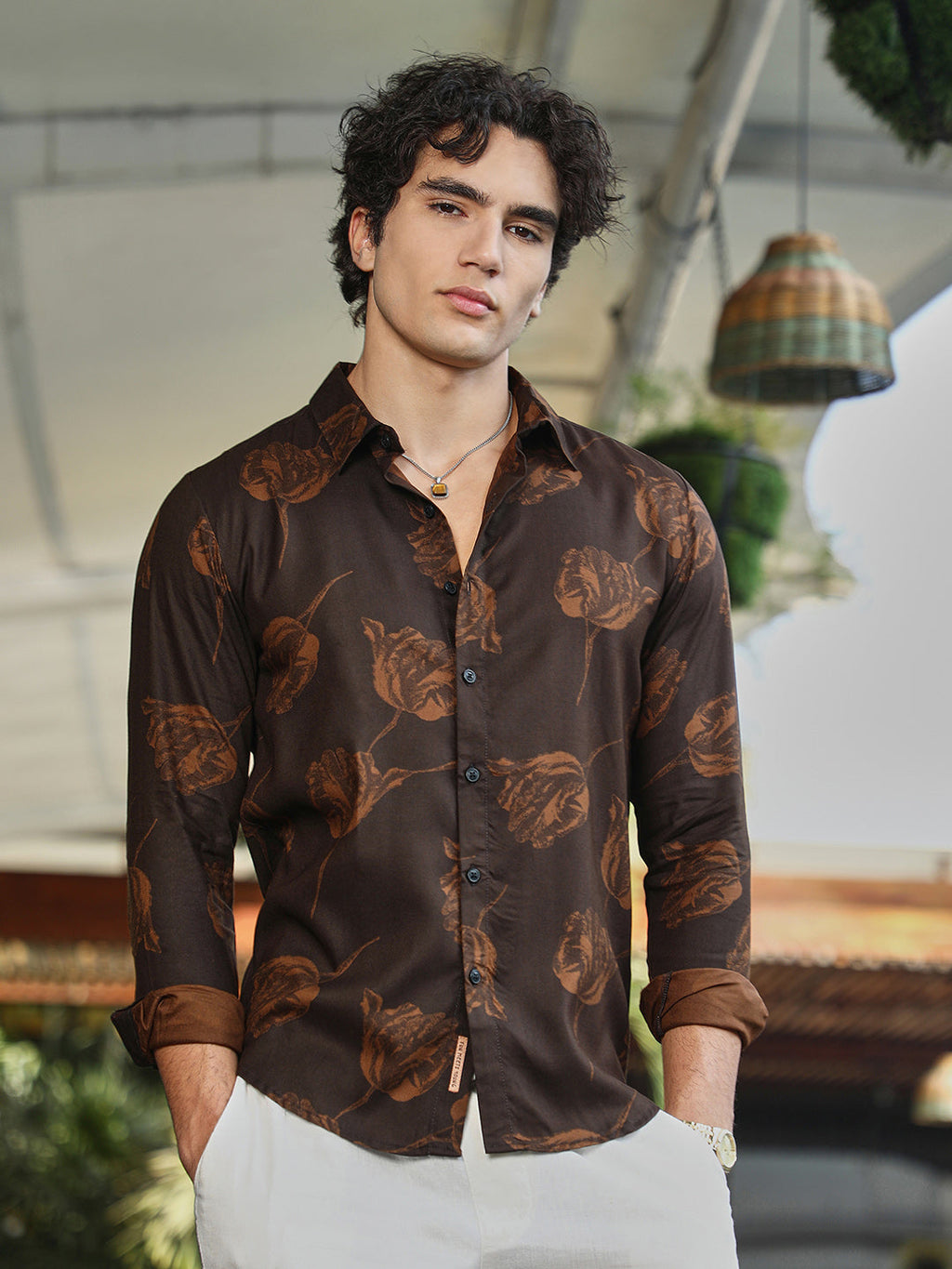 Campus Sutra Withered-Flower Shirt