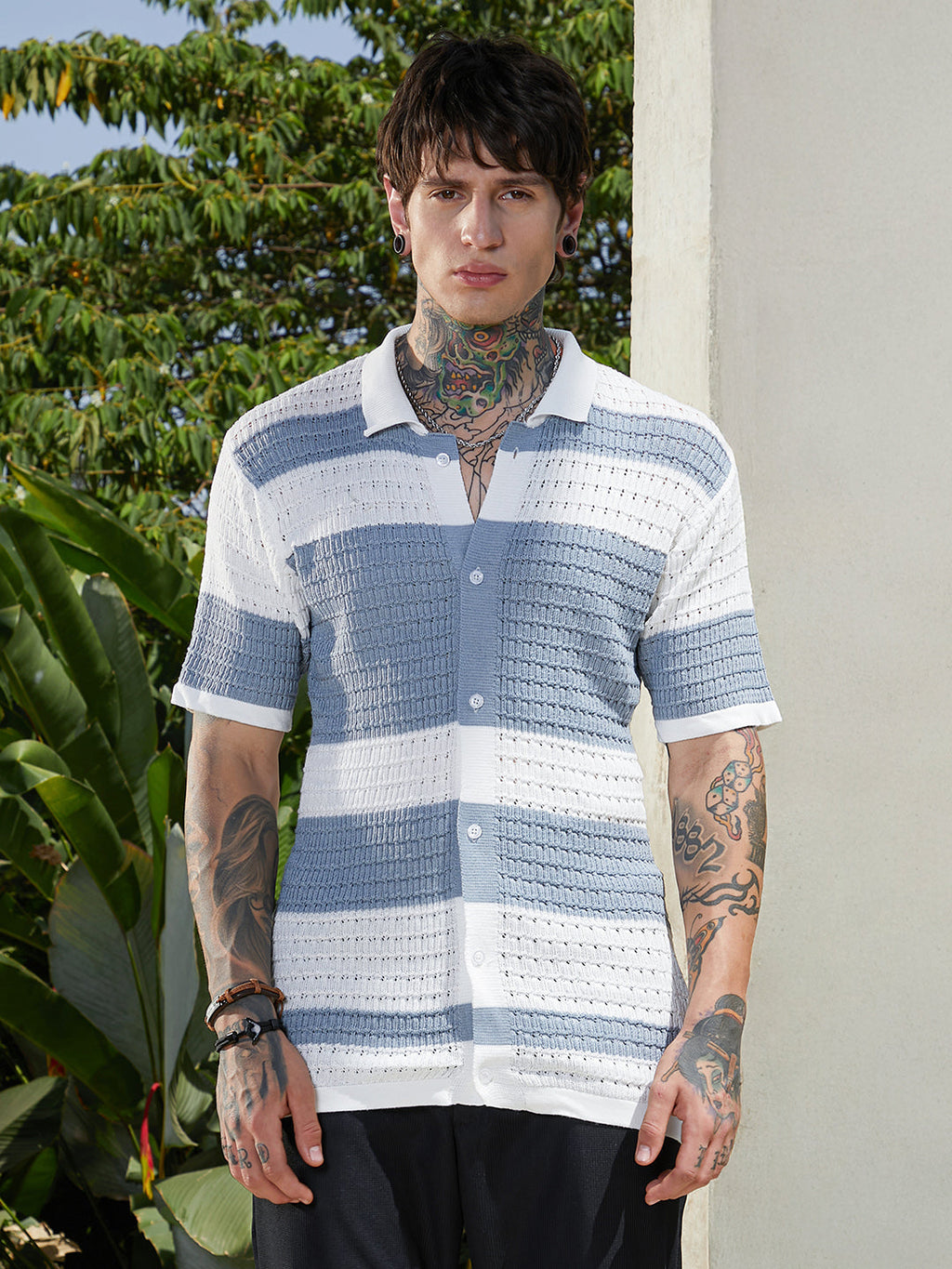 Campus Sutra Panel-Knit Relaxed Shirt
