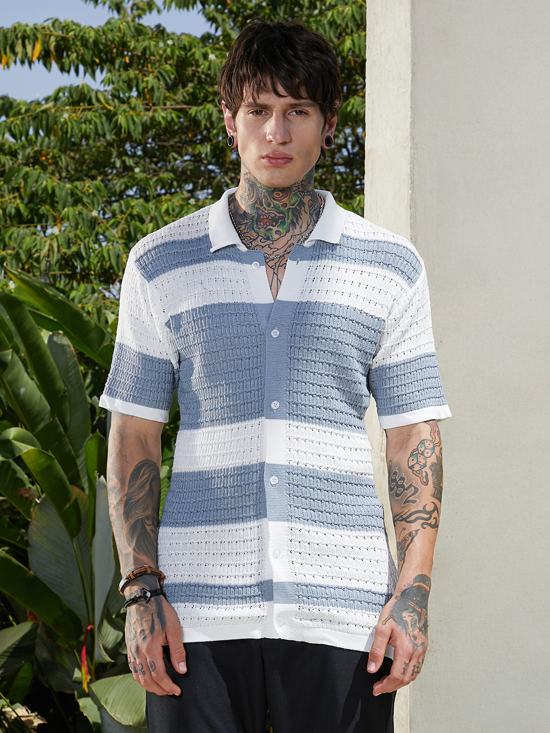 Campus Sutra Panel-Knit Relaxed Shirt