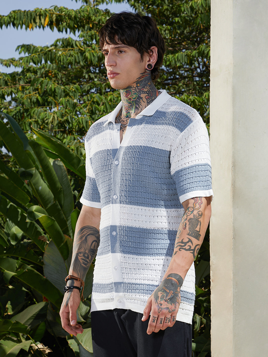 Campus Sutra Panel-Knit Relaxed Shirt