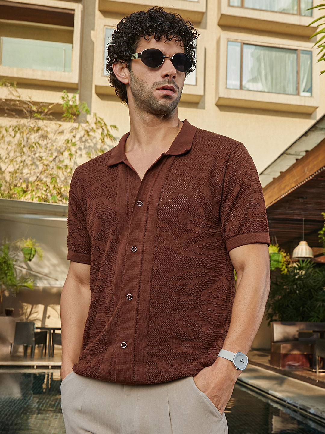 Campus Sutra Fluid-Knit Polo Shirt
