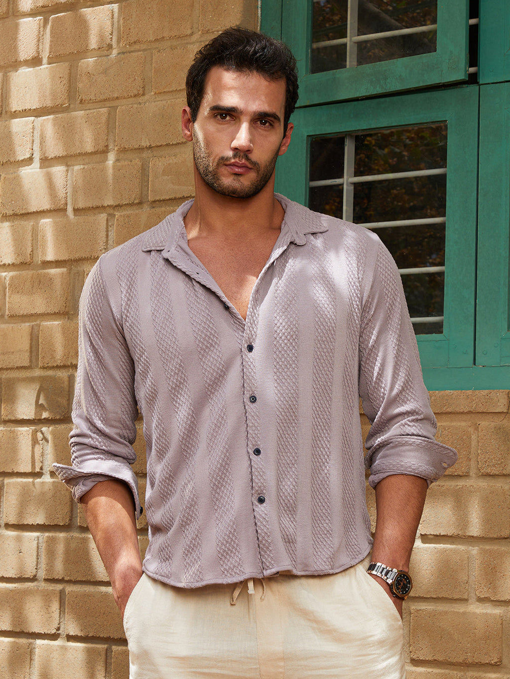 Campus Sutra Weave-Panel Shirt
