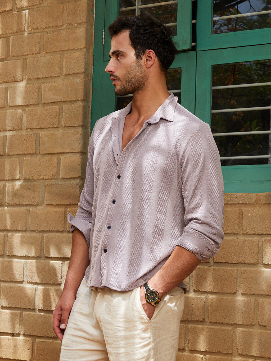 Campus Sutra Weave-Panel Shirt