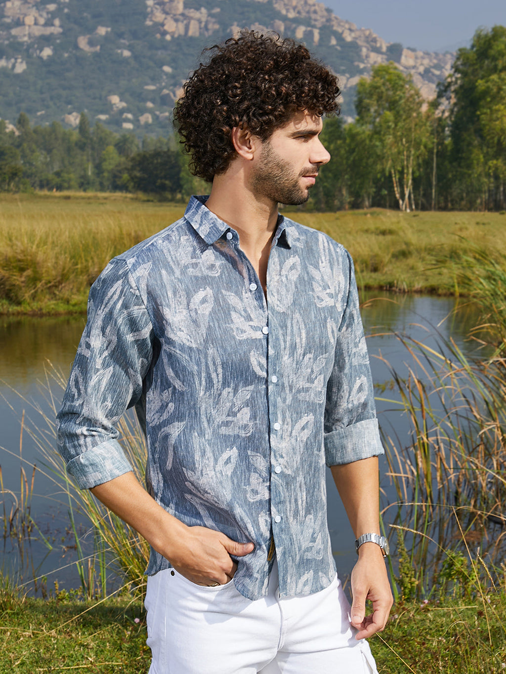 Campus Sutra Stroked-Petals Shirt