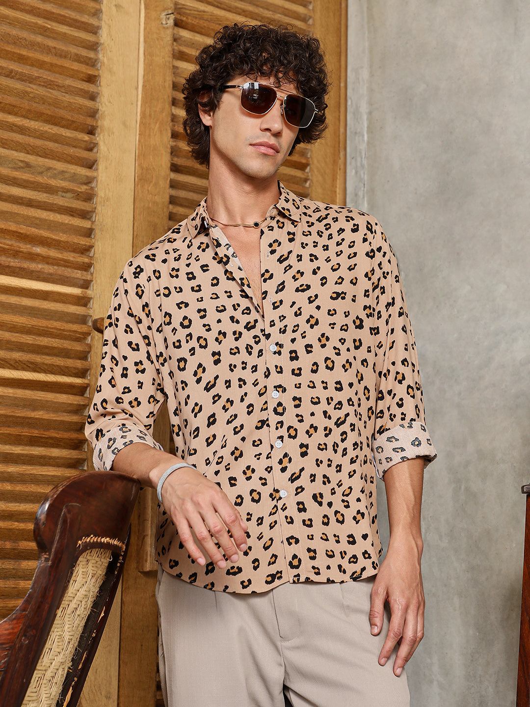 Campus Sutra Cheetah Imprint Shirt