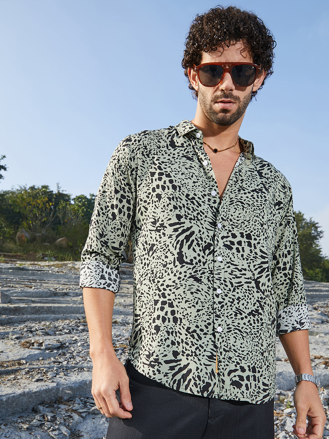Campus Sutra Leopard Imprint Shirt