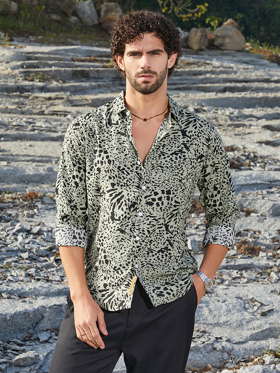 Campus Sutra Leopard Imprint Shirt