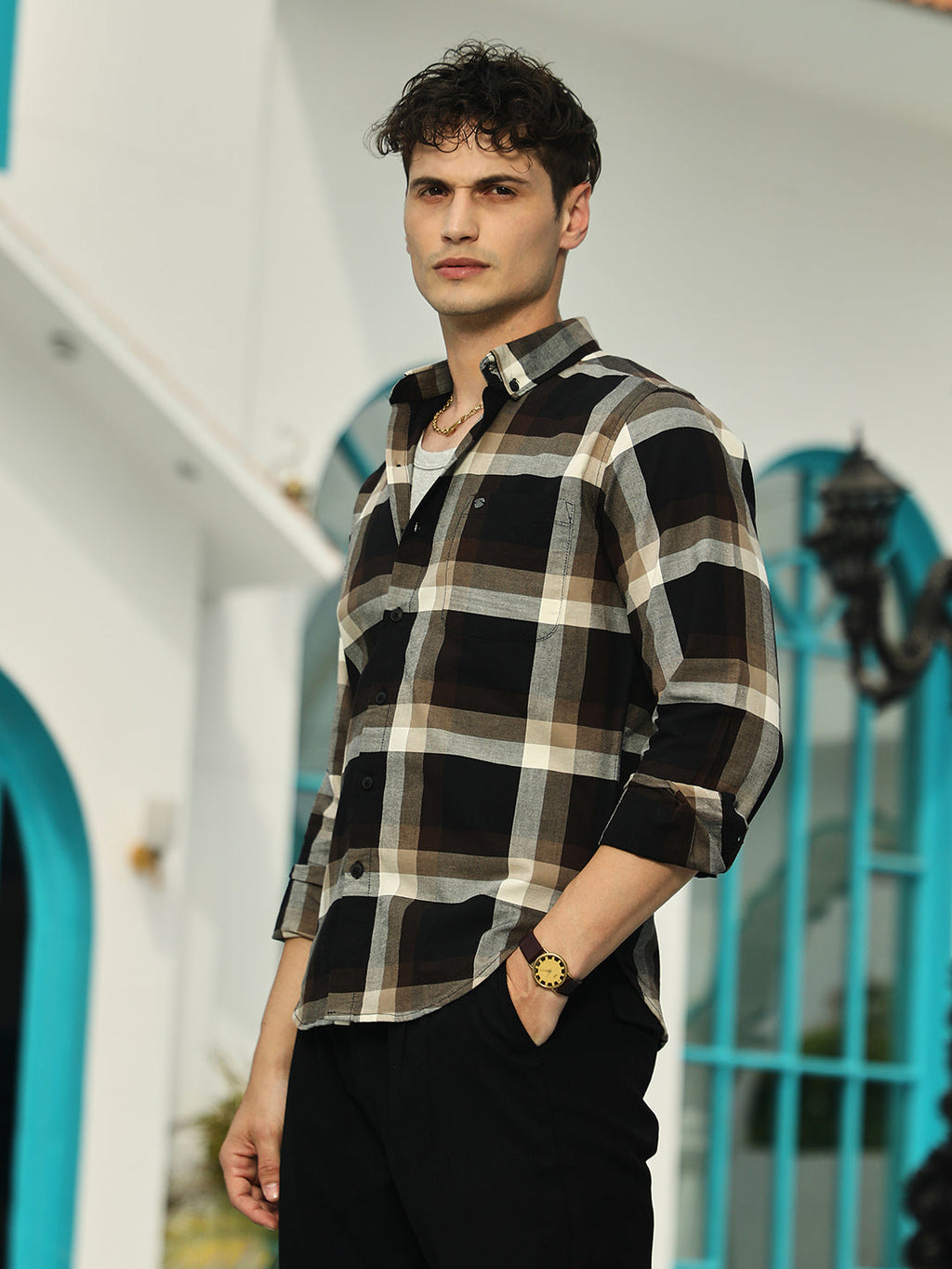 Campus Sutra Pixelated-Check Relaxed Shirt