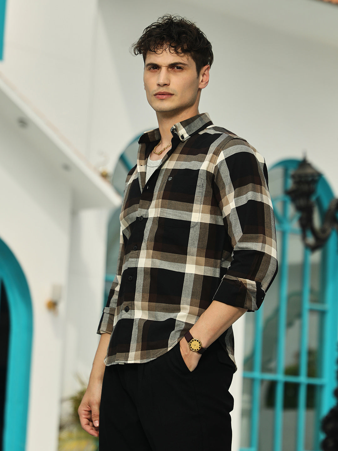 Campus Sutra Pixelated-Check Relaxed Shirt