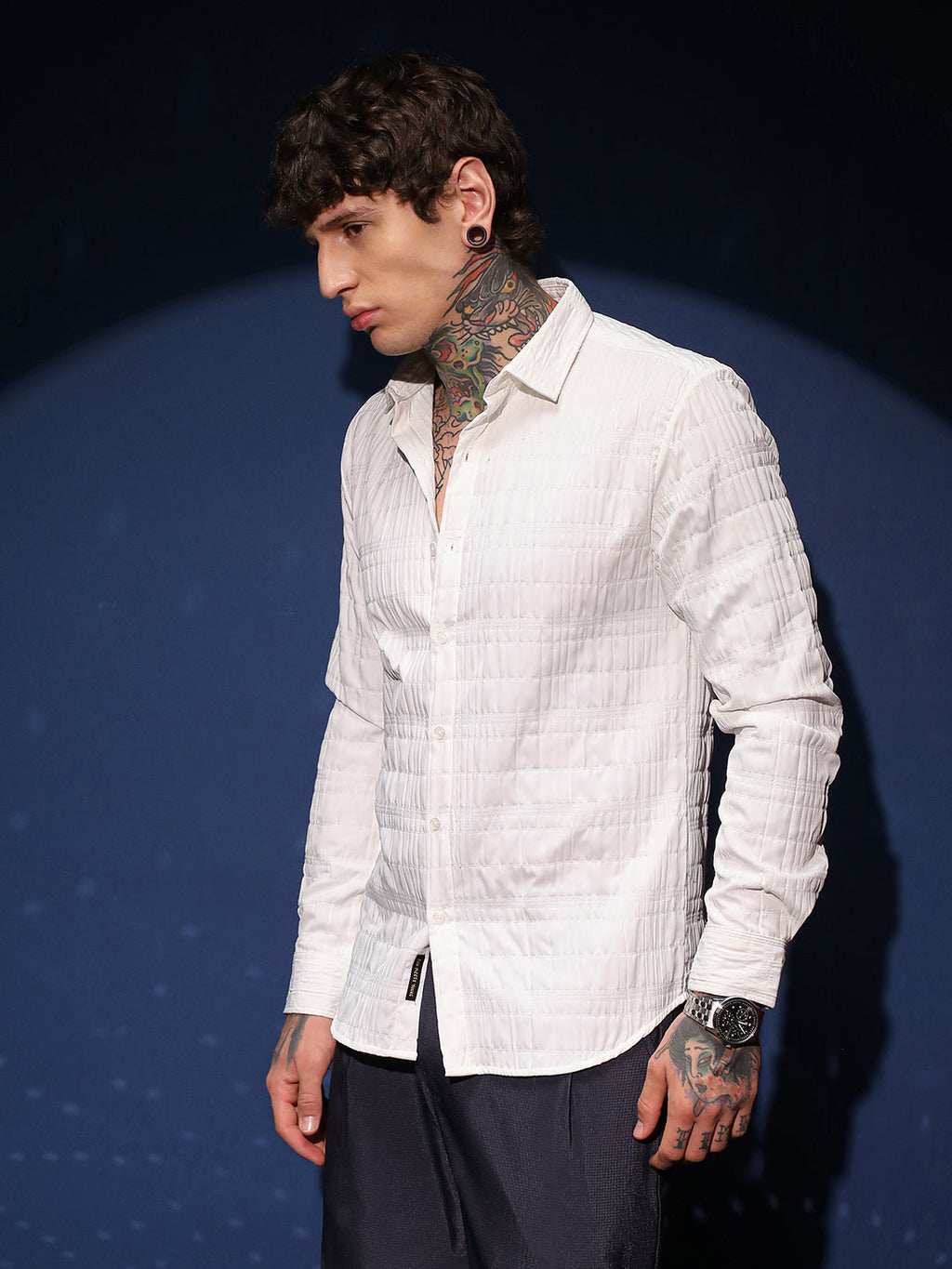 Campus Sutra Grid-Tactile Shirt