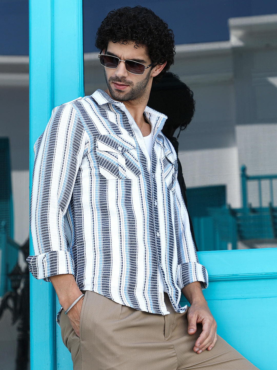 Campus Sutra Nomad-Striped Utility Shirt