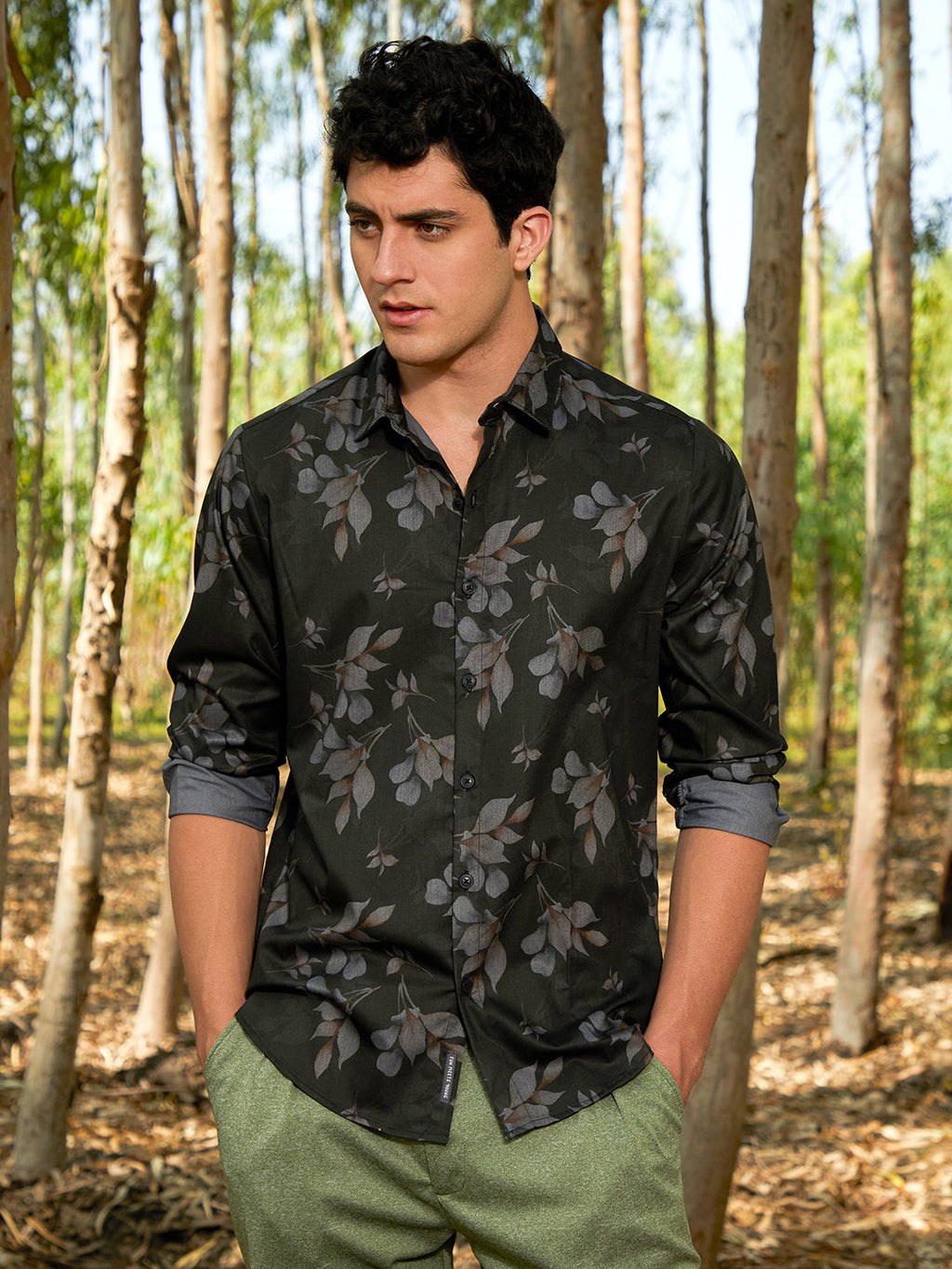 Campus Sutra Stamped-Foliage Shirt