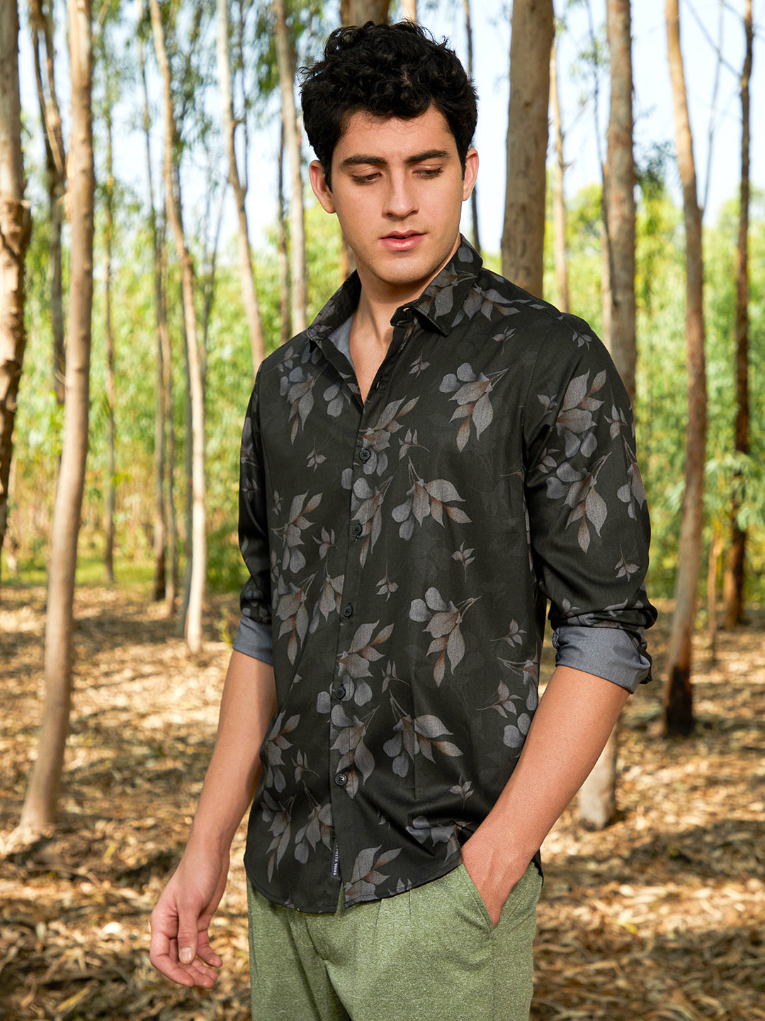 Campus Sutra Stamped-Foliage Shirt