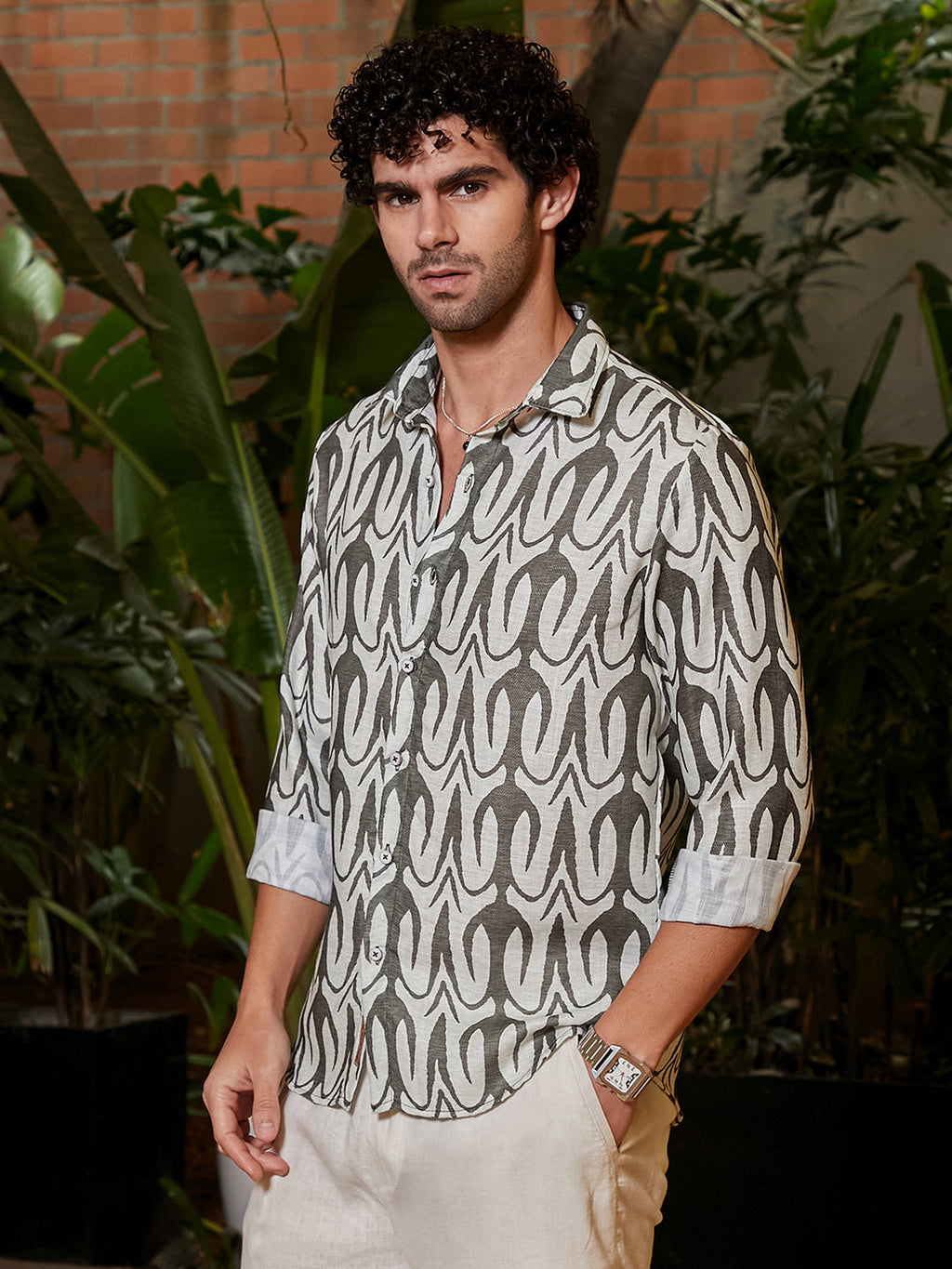 Campus Sutra Trident Imprint Shirt