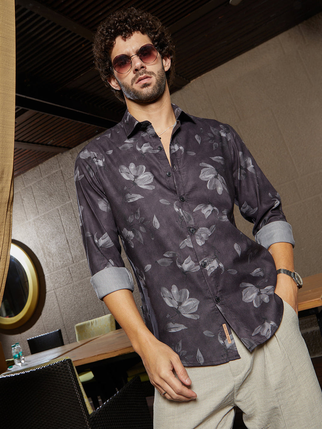 Campus Sutra Stamped-Botanic Shirt