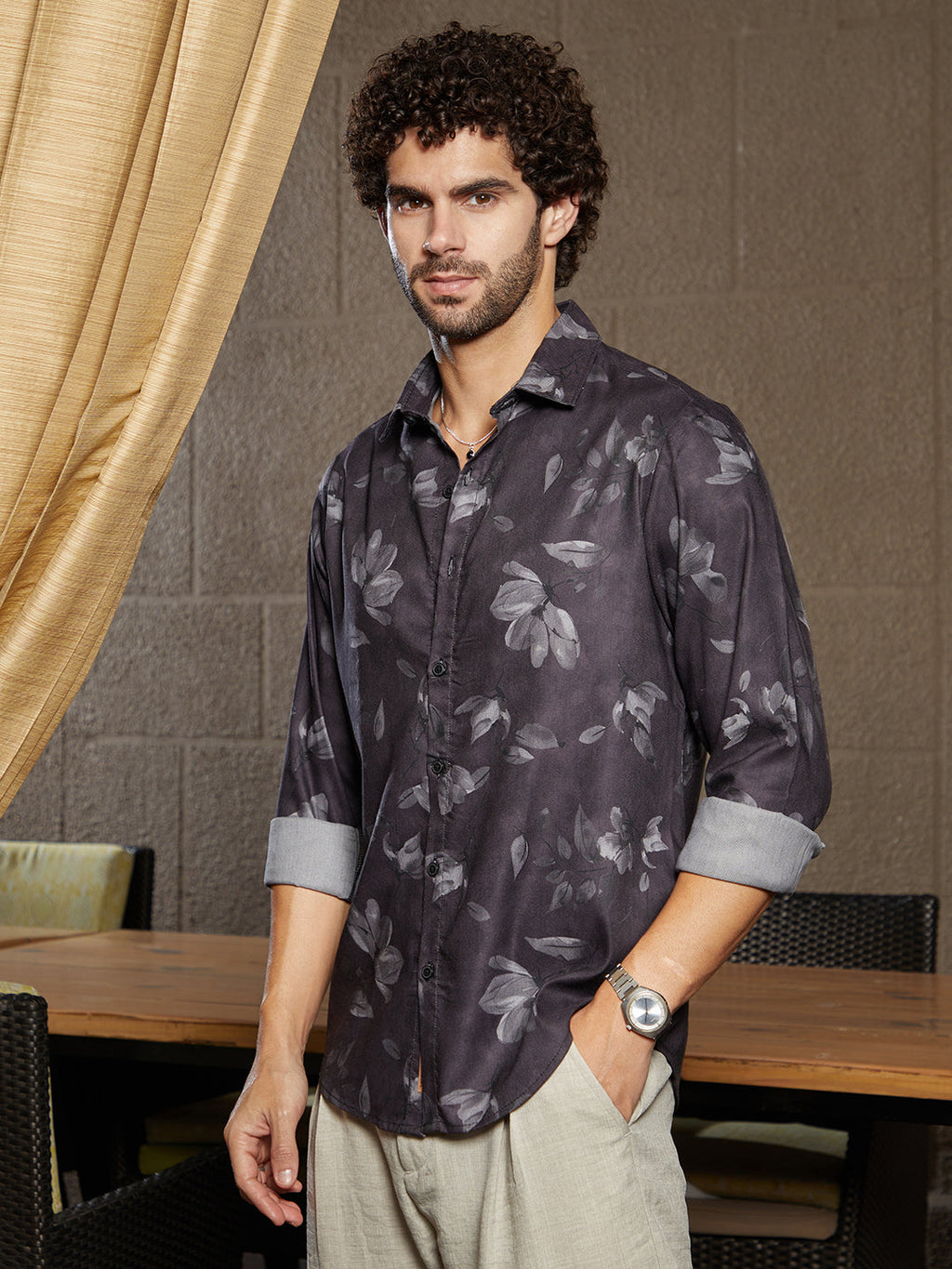 Campus Sutra Stamped-Botanic Shirt