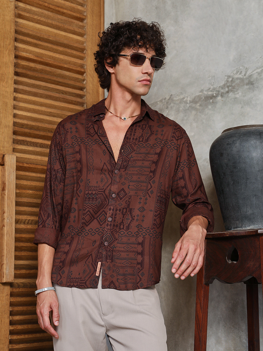 Campus Sutra Aztec-Imprint Shirt