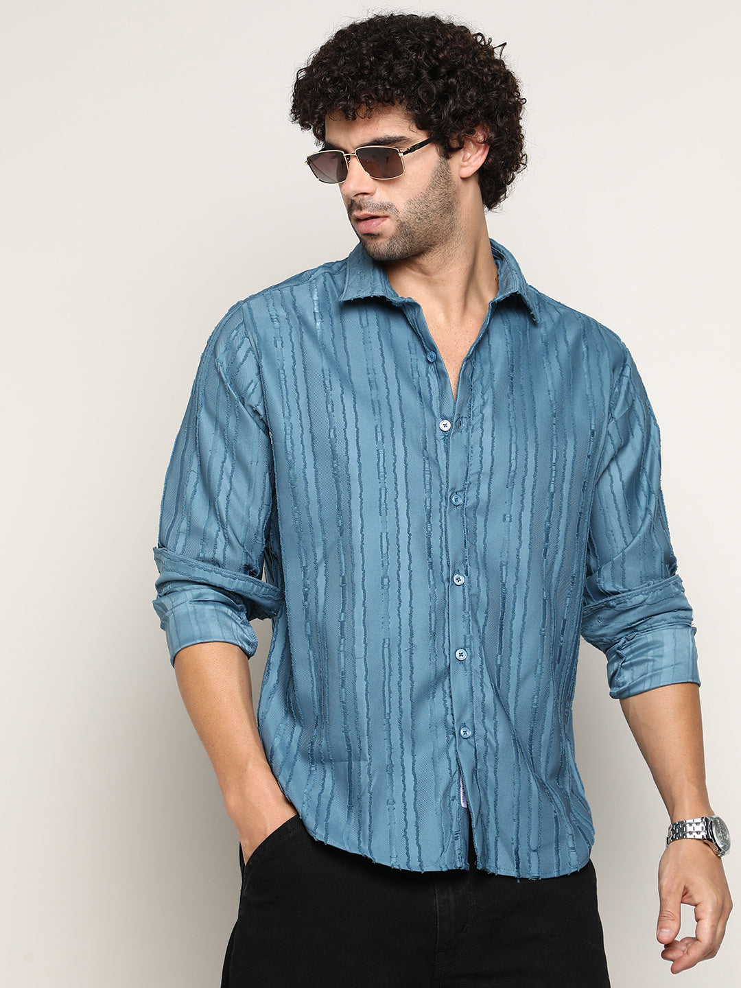 Campus Sutra Ripple-Edge Shirt