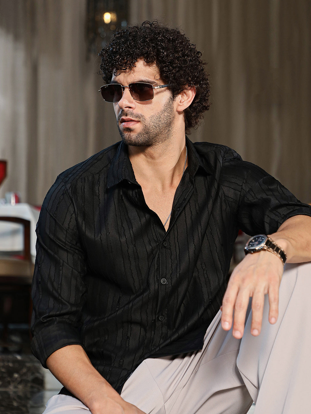 Campus Sutra Ripple-Edge Shirt