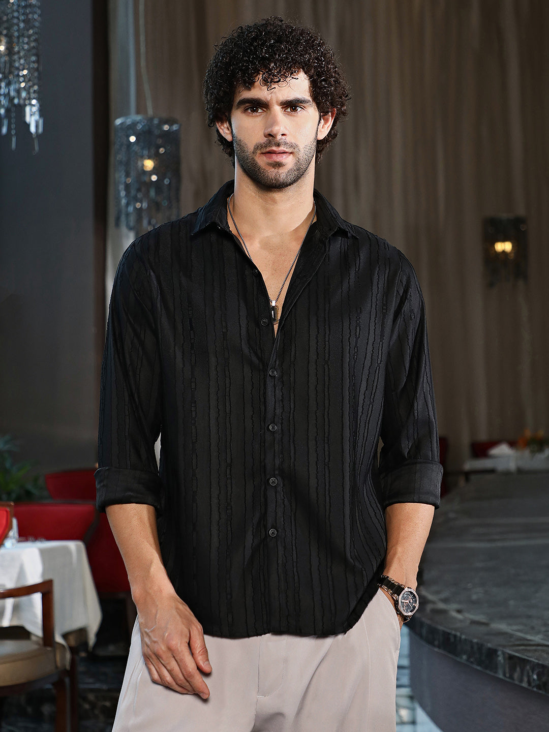 Campus Sutra Ripple-Edge Shirt