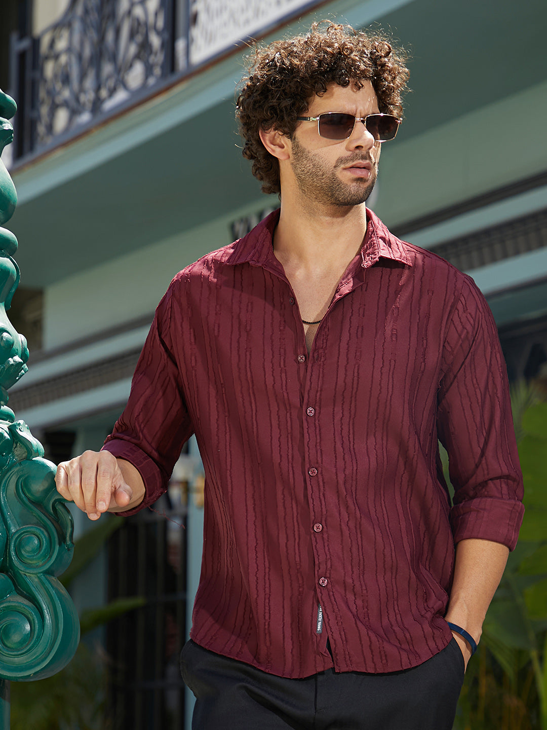 Campus Sutra Ripple-Edge Shirt