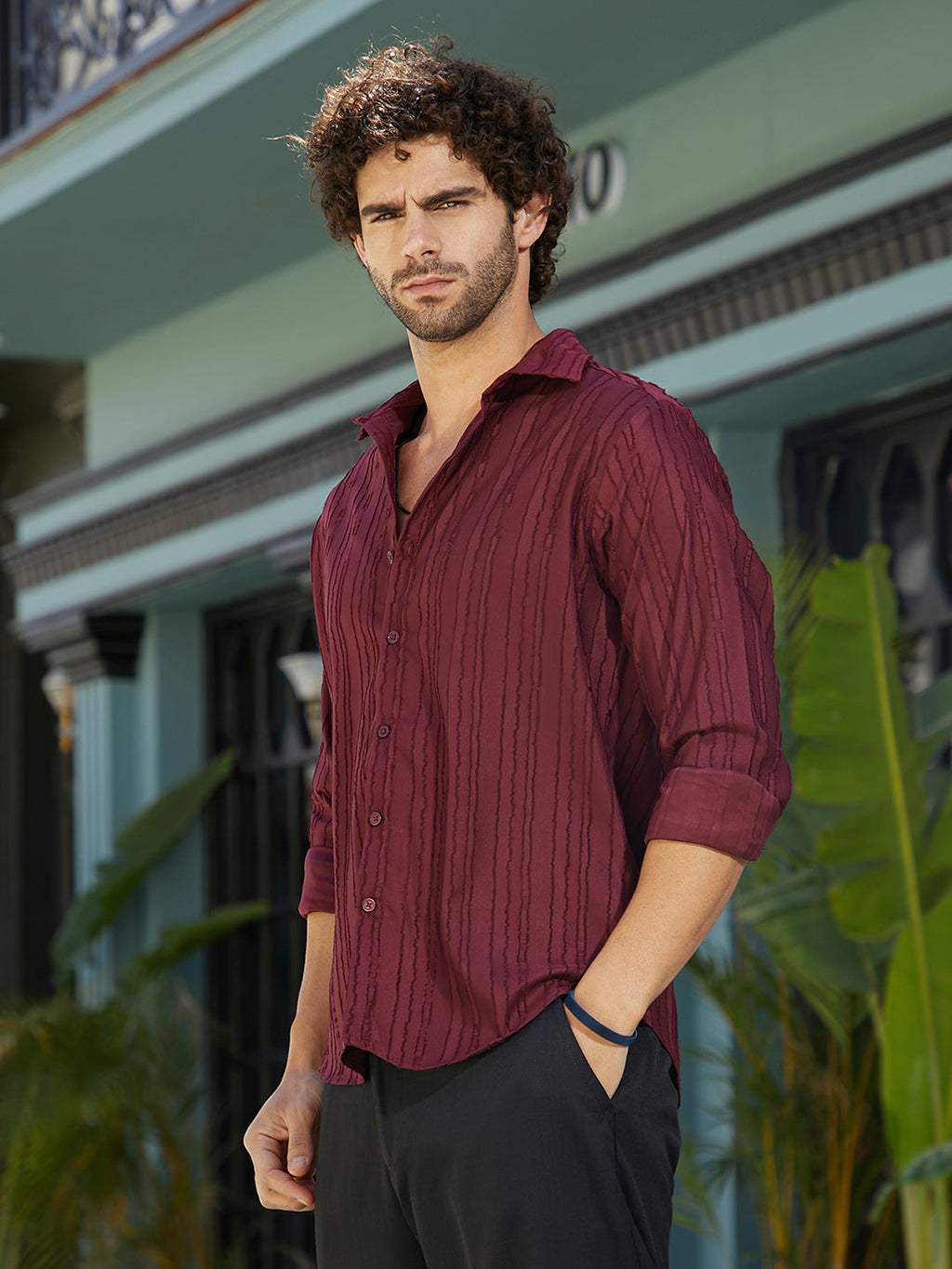 Campus Sutra Ripple-Edge Shirt