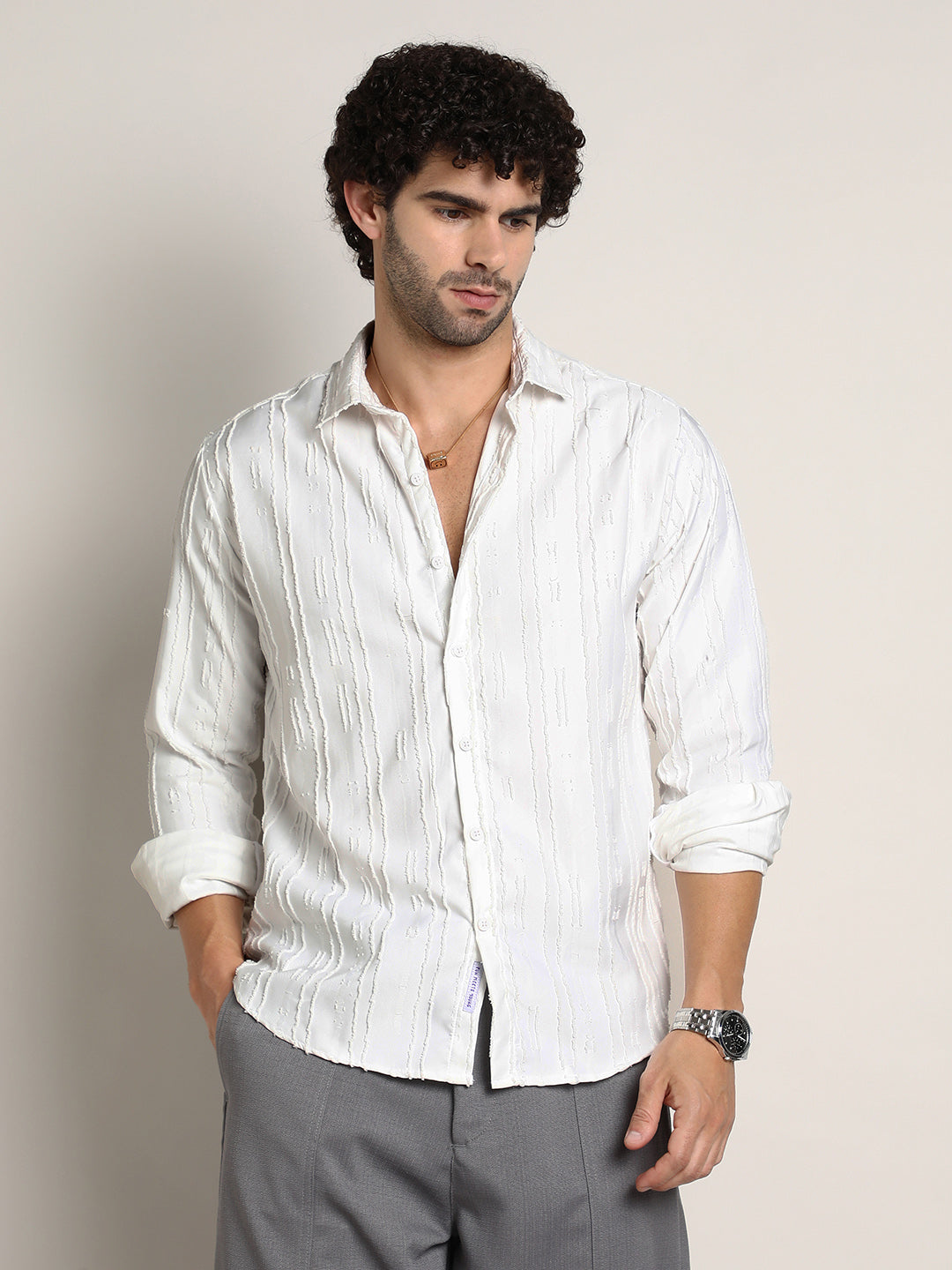 Campus Sutra Ripple-Edge Shirt