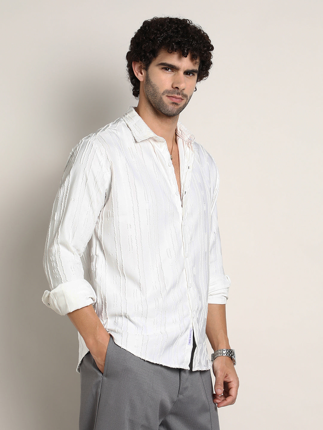 Campus Sutra Ripple-Edge Shirt