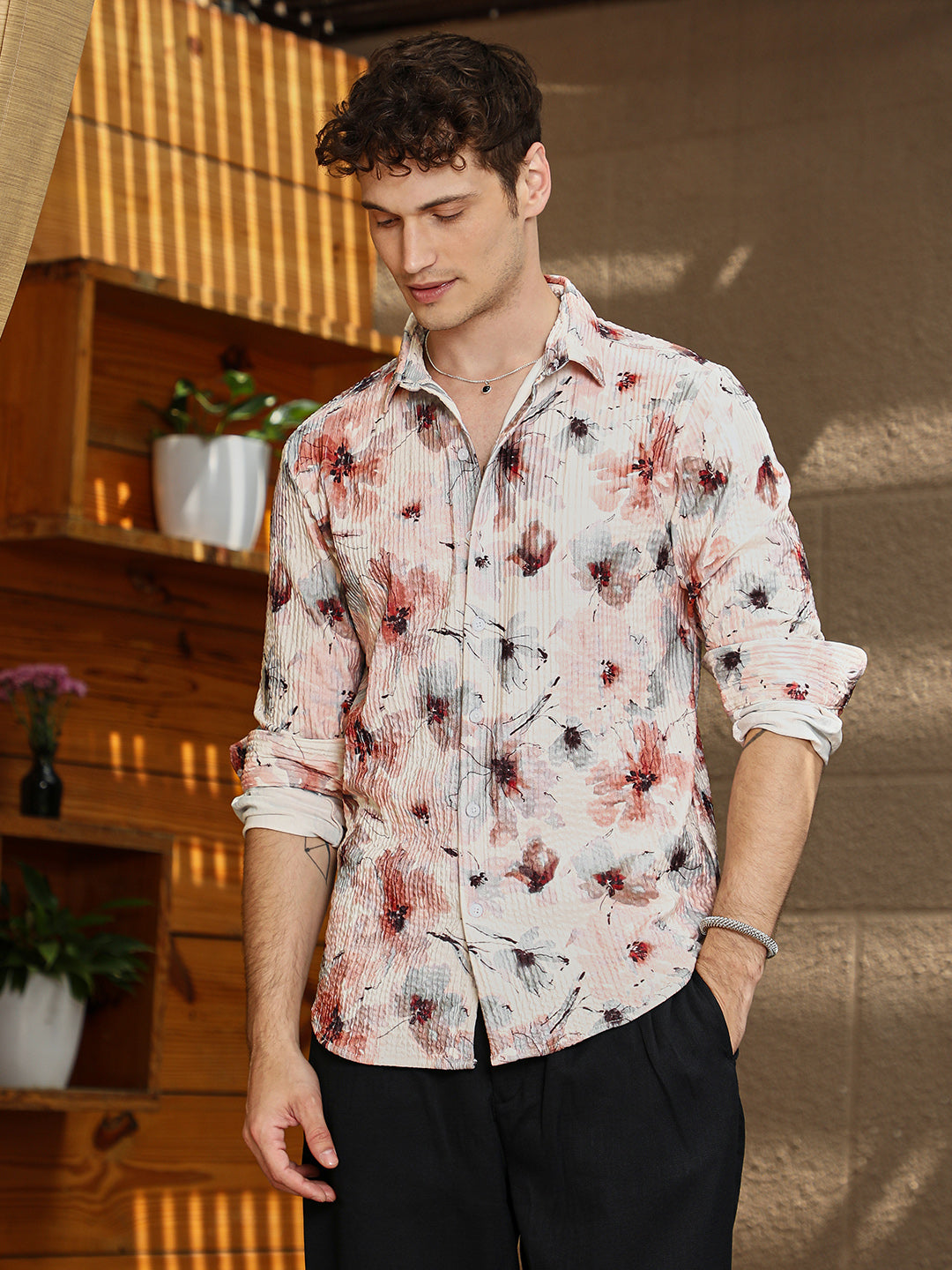 Campus Sutra Stained-Flora Shirt