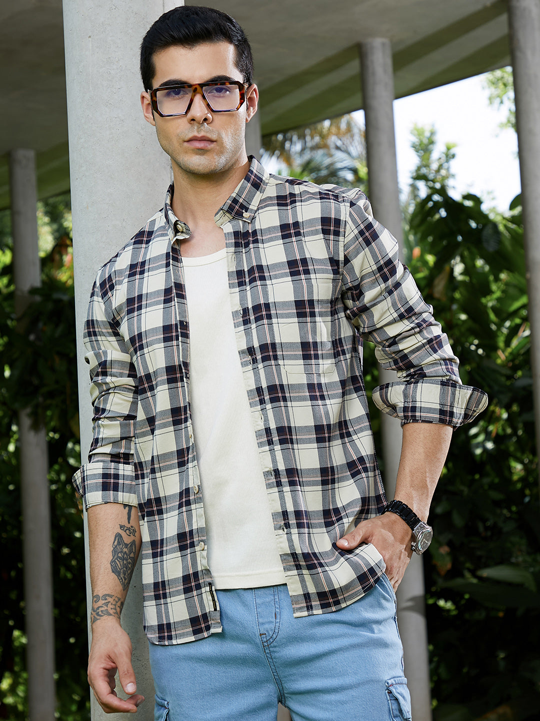 Campus Sutra Button-Down Tartan Shirt