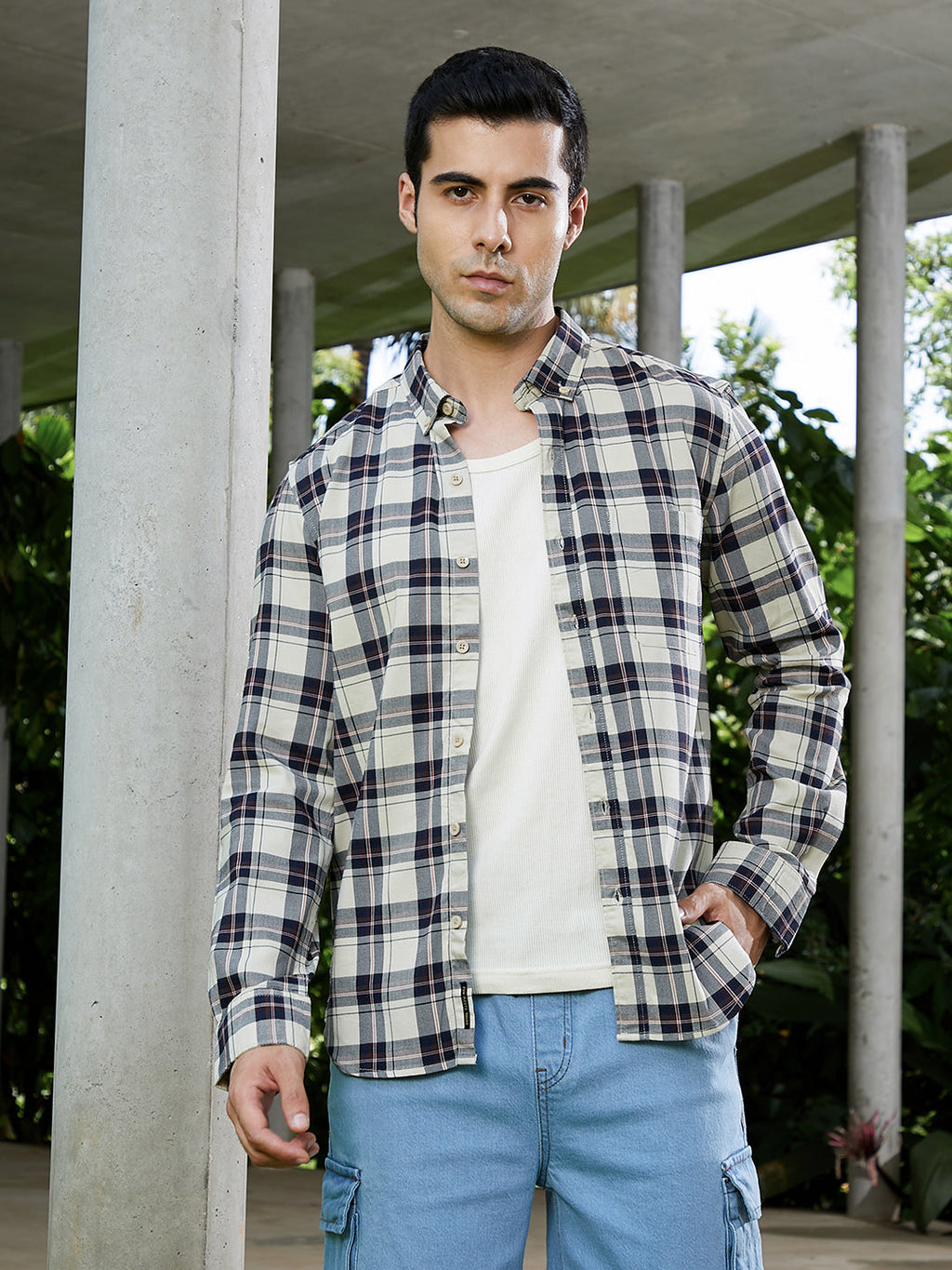 Campus Sutra Button-Down Tartan Shirt