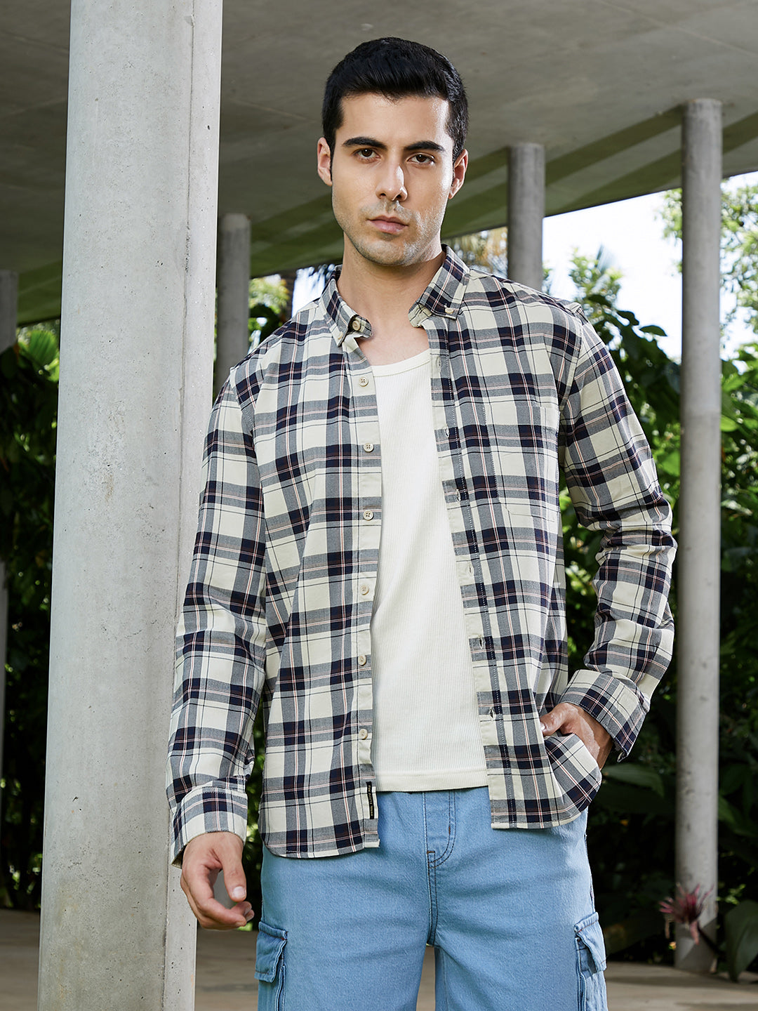 Campus Sutra Button-Down Tartan Shirt