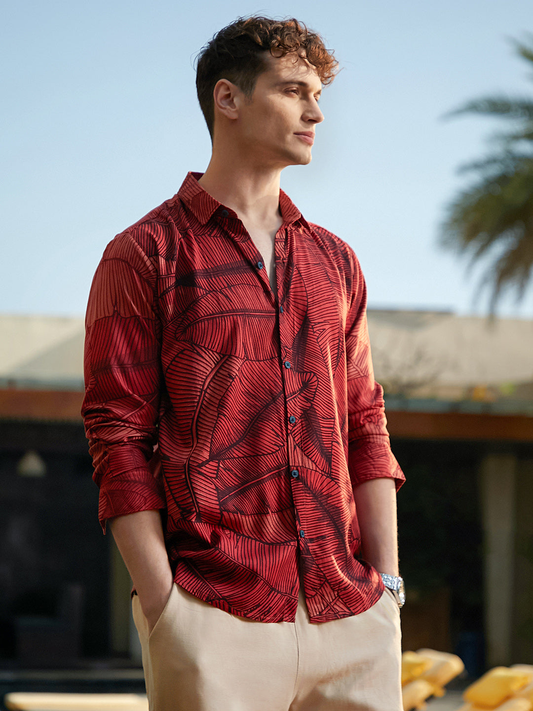 Campus Sutra Foliage-Outline Shirt