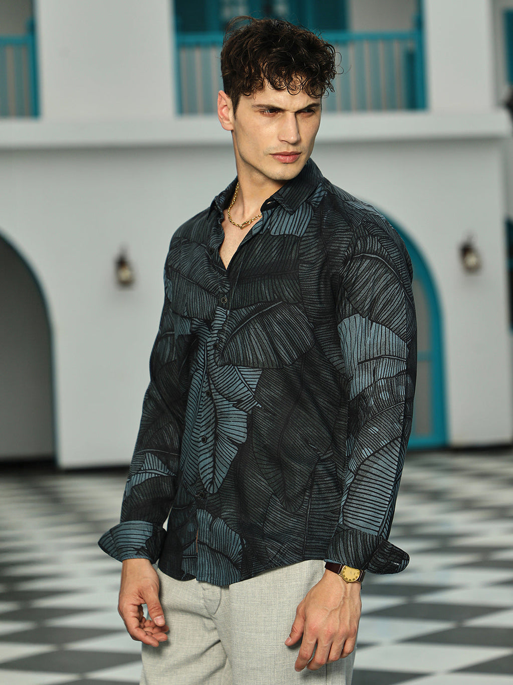 Campus Sutra Foliage-Outline Shirt