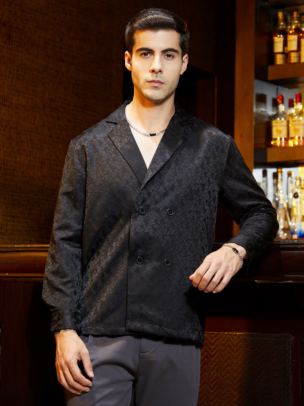 Campus Sutra Double-Breasted Moziac Shirt