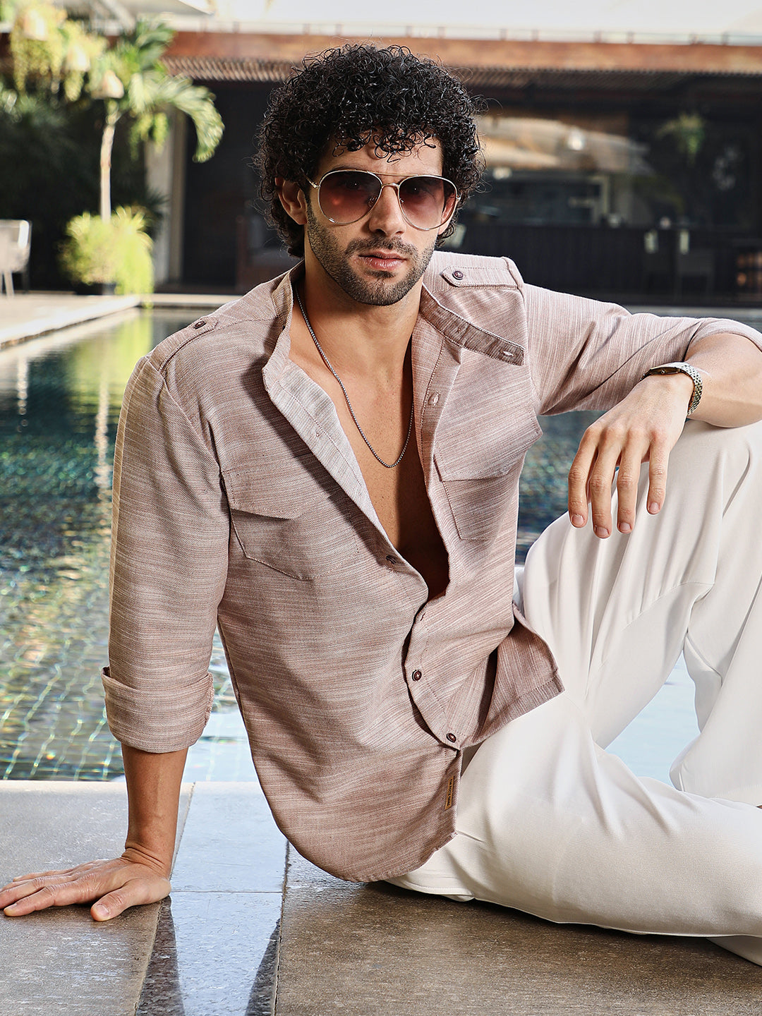 Campus Sutra Heathered Utility-Relaxed Shirt