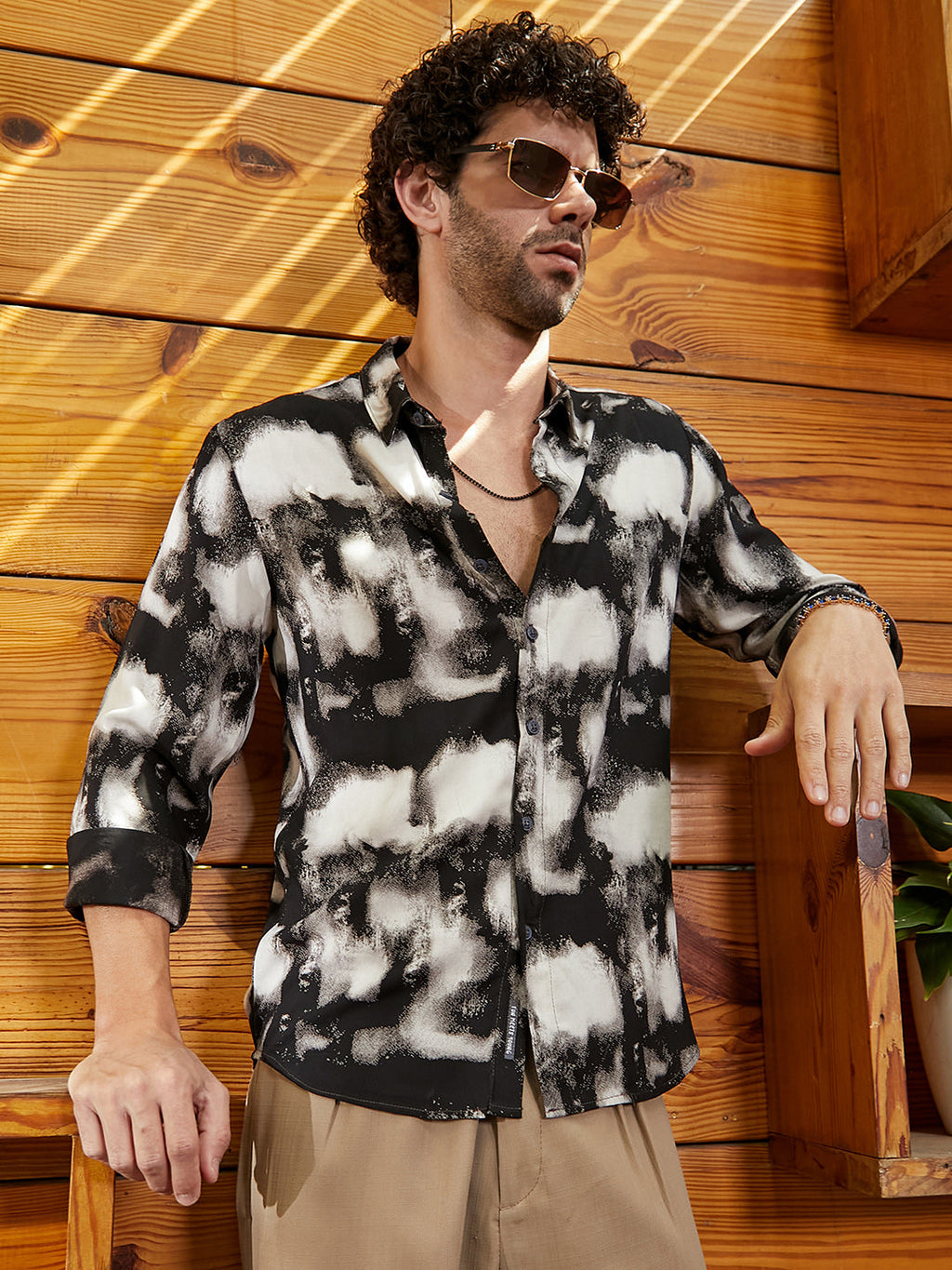 Campus Sutra Textured Brushwork Shirt