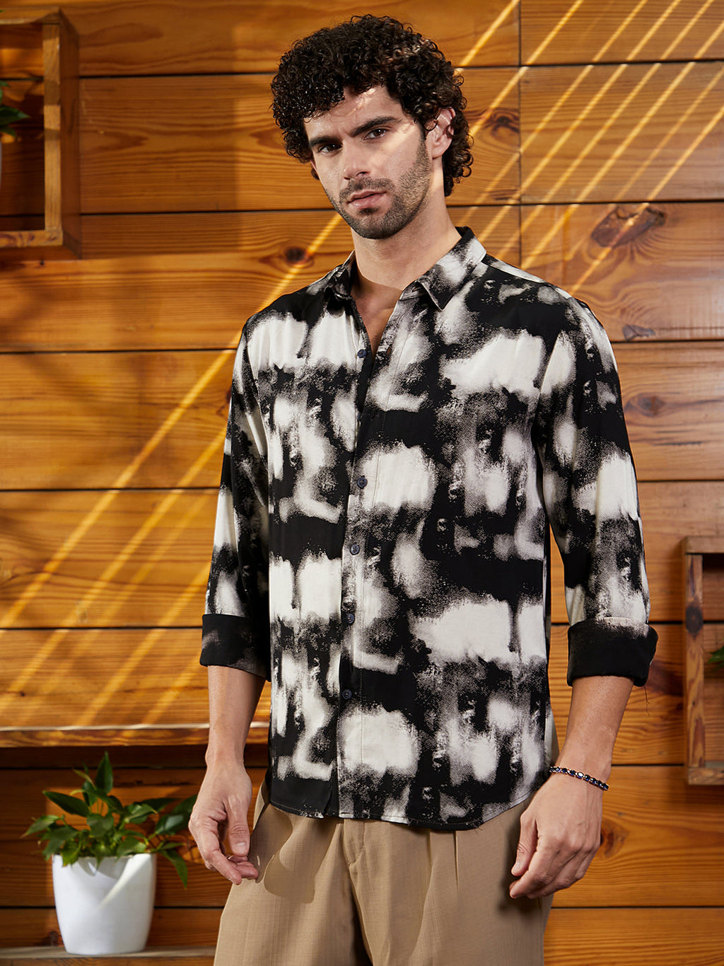 Campus Sutra Textured Brushwork Shirt
