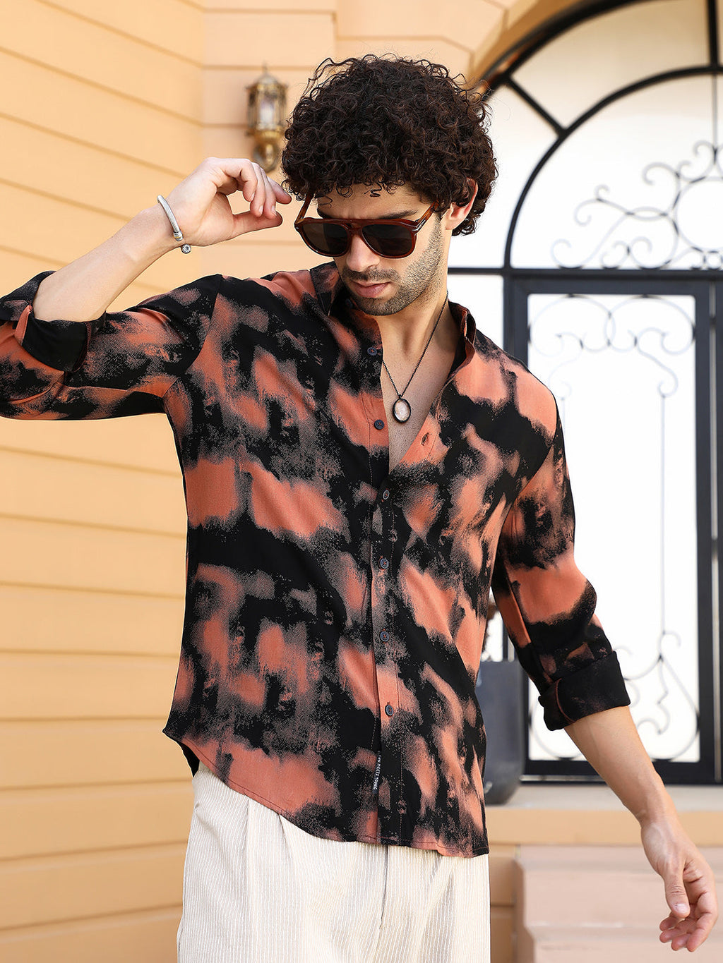 Campus Sutra Smudged-Block Regular Shirt